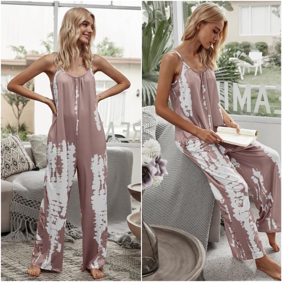 boho tie dye pocket wide leg jumpsuit Dusty Pink - Picture 2 of 10
